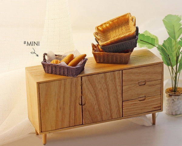 D076 Mini Woven Look Storage Basket Miniature 1/12 Scale For Dollhouse Diorama Miniature Display