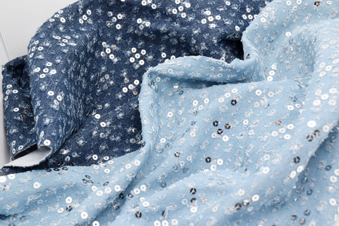 F064 Sequins Denim 53×45cm Fabric Doll Sewing Craft Doll Clothes Making Sewing Supply