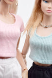 C068 Handmade Rib Knit Doll Tank Top/T-shirt For 12" Fashion Dolls Like Poppy Parker Fashion Royalty NF Doll