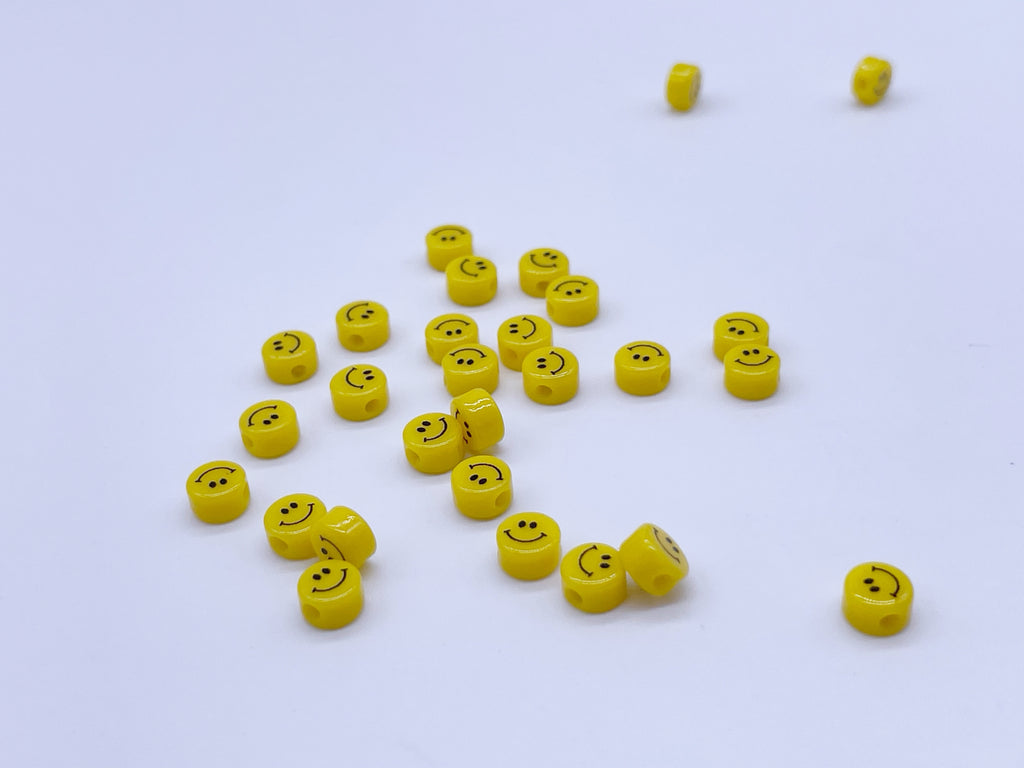 B204 Cute Smiley Face 6mm Yellow Beads Super Tiny Metal Round