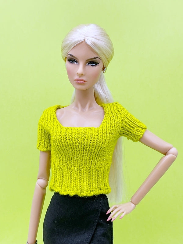Handmade by Jiu 050 - Green Knitting Sweater Short Sleeve Top For 12“ Dolls  Like Fashion Royalty FR Poppy Parker PP Nu Face NF