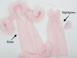 C003 Mesh Nightgown & Faux Fur Edge Robe – Handmade Doll Clothes for 12" Fashion Dolls Like Poppy Parker, Fashion Royalty, NuFace