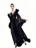 C003 Mesh Nightgown & Faux Fur Edge Robe – Handmade Doll Clothes for 12" Fashion Dolls Like Poppy Parker, Fashion Royalty, NuFace