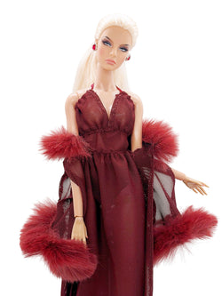 C003 Mesh Nightgown & Faux Fur Edge Robe – Handmade Doll Clothes for 12" Fashion Dolls Like Poppy Parker, Fashion Royalty, NuFace