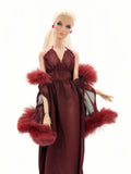 C003 Mesh Nightgown & Faux Fur Edge Robe – Handmade Doll Clothes for 12" Fashion Dolls Like Poppy Parker, Fashion Royalty, NuFace