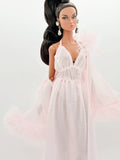 C003 Mesh Nightgown & Faux Fur Edge Robe – Handmade Doll Clothes for 12" Fashion Dolls Like Poppy Parker, Fashion Royalty, NuFace