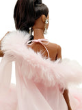 C003 Mesh Nightgown & Faux Fur Edge Robe – Handmade Doll Clothes for 12" Fashion Dolls Like Poppy Parker, Fashion Royalty, NuFace