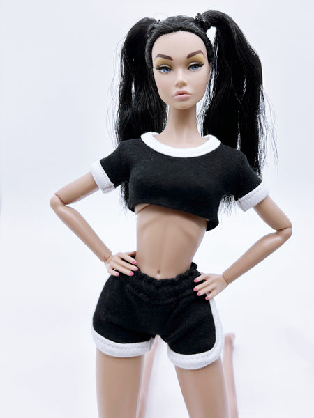C015 Handmade Sporty Crop Top And Shorts  Set Doll Clothes For 12" Dolls like Fashion Royalty Poppy Parker Fashion Royalty NF