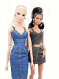 C024 Denim Bustier/Corset Top With Faux Leather Straps– Handmade for 12" Fashion Dolls Like Fashion Royalty, NuFace, Poppy Parker