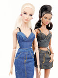 C024 Denim Bustier/Corset Top With Faux Leather Straps– Handmade for 12" Fashion Dolls Like Fashion Royalty, NuFace, Poppy Parker
