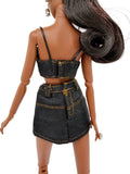 C025 Denim Bra Top – 1.5mm Thin Straps, Lined – Handmade for 12" Fashion Dolls Like Fashion Royalty, Poppy Parker, Nu Face Doll