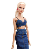 C025 Denim Bra Top – 1.5mm Thin Straps, Lined – Handmade for 12" Fashion Dolls Like Fashion Royalty, Poppy Parker, Nu Face Doll