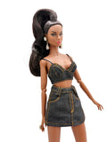 C025 Denim Bra Top – 1.5mm Thin Straps, Lined – Handmade for 12" Fashion Dolls Like Fashion Royalty, Poppy Parker, Nu Face Doll