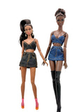 C025 Denim Bra Top – 1.5mm Thin Straps, Lined – Handmade for 12" Fashion Dolls Like Fashion Royalty, Poppy Parker, Nu Face Doll