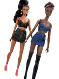 C025 Denim Bra Top – 1.5mm Thin Straps, Lined – Handmade for 12" Fashion Dolls Like Fashion Royalty, Poppy Parker, Nu Face Doll