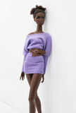 Handmade Ribbed Doll Dress, Batwing Sleeve Off Shoulder Mini Dress for 12 Inch Fashion Dolls Like Fashion Royalty Poppy Parker Nu Face