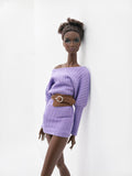 Handmade Ribbed Doll Dress, Batwing Sleeve Off Shoulder Mini Dress for 12 Inch Fashion Dolls Like Fashion Royalty Poppy Parker Nu Face