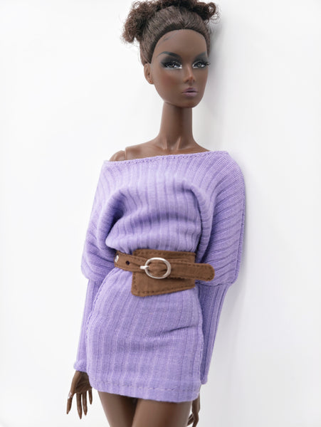 Handmade Ribbed Doll Dress, Batwing Sleeve Off Shoulder Mini Dress for 12 Inch Fashion Dolls Like Fashion Royalty Poppy Parker Nu Face