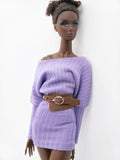 Handmade Ribbed Doll Dress, Batwing Sleeve Off Shoulder Mini Dress for 12 Inch Fashion Dolls Like Fashion Royalty Poppy Parker Nu Face