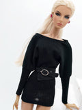 Handmade Ribbed Doll Dress, Batwing Sleeve Off Shoulder Mini Dress for 12 Inch Fashion Dolls Like Fashion Royalty Poppy Parker Nu Face