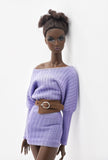 Handmade Ribbed Doll Dress, Batwing Sleeve Off Shoulder Mini Dress for 12 Inch Fashion Dolls Like Fashion Royalty Poppy Parker Nu Face