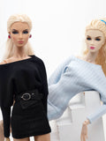 Handmade Ribbed Doll Dress, Batwing Sleeve Off Shoulder Mini Dress for 12 Inch Fashion Dolls Like Fashion Royalty Poppy Parker Nu Face