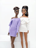 Handmade Ribbed Doll Dress, Batwing Sleeve Off Shoulder Mini Dress for 12 Inch Fashion Dolls Like Fashion Royalty Poppy Parker Nu Face