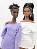 Handmade Ribbed Doll Dress, Batwing Sleeve Off Shoulder Mini Dress for 12 Inch Fashion Dolls Like Fashion Royalty Poppy Parker Nu Face