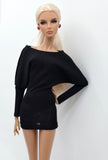 Handmade Ribbed Doll Dress, Batwing Sleeve Off Shoulder Mini Dress for 12 Inch Fashion Dolls Like Fashion Royalty Poppy Parker Nu Face