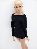 Handmade Ribbed Doll Dress, Batwing Sleeve Off Shoulder Mini Dress for 12 Inch Fashion Dolls Like Fashion Royalty Poppy Parker Nu Face