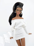 Handmade Ribbed Doll Dress, Batwing Sleeve Off Shoulder Mini Dress for 12 Inch Fashion Dolls Like Fashion Royalty Poppy Parker Nu Face