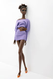 Handmade Ribbed Doll Dress, Batwing Sleeve Off Shoulder Mini Dress for 12 Inch Fashion Dolls Like Fashion Royalty Poppy Parker Nu Face