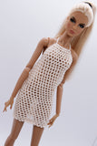 C032 Handmade Crochet Beach Dress Cover Up Doll Clothes For 12" Fashion Dolls Like Fashion Royalty Poppy Parker