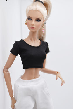 C045  Handmade Short Sleeve Yoga Sport Crop Top For 12" Fashion Dolls Like Poppy Parker Fashion Royalty NF Doll