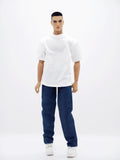 C052  Handmade Denim Straight Jeans Male Doll Pants For 12" Fashion Male Doll Figure FR Homme Fashion Royalty Nu Face