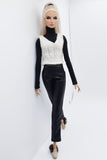 C058 Handmade Faux Leather PU Straight Pants Doll Clothes Doll Pants Bottom For 12" Fashion Dolls Like FR NF Poppy Parker