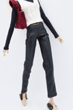 C058 Handmade Faux Leather PU Straight Pants Doll Clothes Doll Pants Bottom For 12" Fashion Dolls Like FR NF Poppy Parker