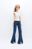 C061 Handmade Flare Jeans With Spilt Denim Doll Clothes Doll Pants Bottom For 12" Fashion Dolls Like FR NF Poppy Parker