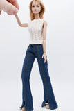 C061 Handmade Flare Jeans With Spilt Denim Doll Clothes Doll Pants Bottom For 12" Fashion Dolls Like FR NF Poppy Parker