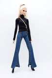 C061 Handmade Flare Jeans With Spilt Denim Doll Clothes Doll Pants Bottom For 12" Fashion Dolls Like FR NF Poppy Parker