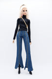 C061 Handmade Flare Jeans With Spilt Denim Doll Clothes Doll Pants Bottom For 12" Fashion Dolls Like FR NF Poppy Parker