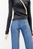 C061 Handmade Flare Jeans With Spilt Denim Doll Clothes Doll Pants Bottom For 12" Fashion Dolls Like FR NF Poppy Parker