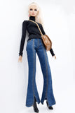 C061 Handmade Flare Jeans With Spilt Denim Doll Clothes Doll Pants Bottom For 12" Fashion Dolls Like FR NF Poppy Parker