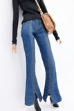 C061 Handmade Flare Jeans With Spilt Denim Doll Clothes Doll Pants Bottom For 12" Fashion Dolls Like FR NF Poppy Parker
