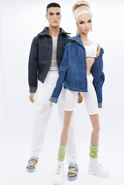 C067  Handmade Denim Overshirt Male Doll Top For 12" Fashion Male Doll Figure FR Homme Fashion Royalty Nu Face