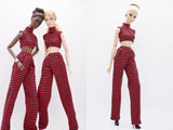 C075 Handmade Stripe Turtle Neck Tank and Pants Set For 12" Dolls Like Fashion Royalty Nu face Poppy Parker