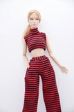 C075 Handmade Stripe Turtle Neck Tank and Pants Set For 12" Dolls Like Fashion Royalty Nu face Poppy Parker