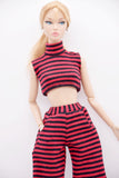 C075 Handmade Stripe Turtle Neck Tank and Pants Set For 12" Dolls Like Fashion Royalty Nu face Poppy Parker