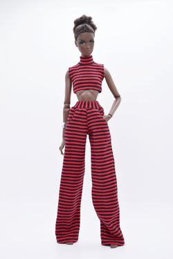 C075 Handmade Stripe Turtle Neck Tank and Pants Set For 12" Dolls Like Fashion Royalty Nu face Poppy Parker