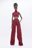C075 Handmade Stripe Turtle Neck Tank and Pants Set For 12" Dolls Like Fashion Royalty Nu face Poppy Parker